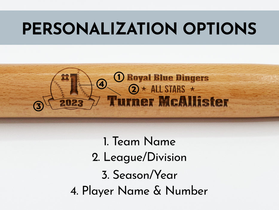 personalization options and details are shown next to wooden bat