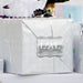 Silver gift box decorated with a personalized “With Love” foil wedding gift tag in metallic silver. Styled as elegant packaging for weddings, bridal showers, and engagement gifts.