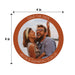 4-inch round photo Save the Date coaster with custom names and wedding date shown with dimensions.