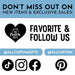 A promotional message for the business called "All Custom Gifts", which offers new items and exclusive sales. It includes a heart-shaped logo, social media icons for Instagram, Facebook, and Pinterest, and a call to action to follow the business. The image is a collage of various elements, and the text is concise and clear, avoiding redundancy and vague wording.