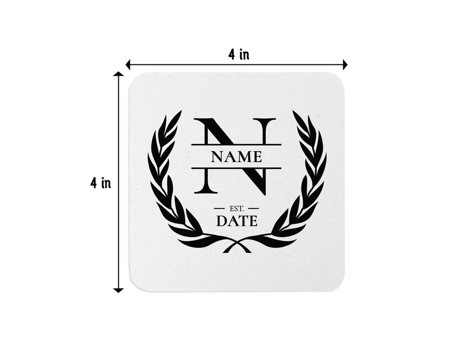 Single coaster with size measurements. 4 inch width and 4 inch height.