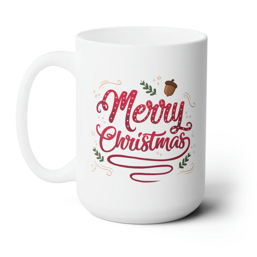 white mug with merry christmas typography artwork on a white background