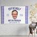 Retirement banner displayed in a modern event setting. Features a custom photo, retirement year, and personalized retirement message printed on quality white paper.