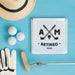 Golf-inspired retirement gift box featuring custom initials and retirement year. Perfect for celebrating a golfer’s retirement.