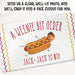 Face cutout feature showing how a customer's photo can be incorporated into the hot dog-themed birthday design.