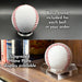 Personalized engraved birth announcement baseball shown with the included basic stand and optional upgraded home plate display stand.
