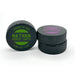 Two personalized hockey pucks showing the UV printed baby birth announcement design in green and pink color options.