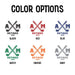 Color chart showing available print color options for the personalized Retired Monogram golf ball design, including black, red, blue, green, orange, and gray.