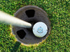 Titleist golf ball shown in a golf course hole.