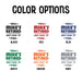 Color chart showing available print color options for the personalized retirement golf ball design, including black, red, blue, green, orange, and gray.