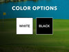 Color options include white and black. Background image is of a golf course by a pond.