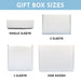 Four white golf ball gift box sizes shown together, including single sleeve, 2 sleeve, 3 sleeve, and one dozen box options.