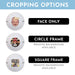 Cropping Options for photo golf balls are shown. These include Face Only, Circle Frame (remove background available), Square Frame (remove background available).