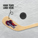 Close-up of the blade featuring a full-color team logo printed on natural wood with clean placement and space for additional team text.