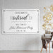 Personalized retirement banner displayed in a home or event setting. Features the retiree's name and celebration date in a classic black-and-white design.
