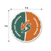 Round 4-inch custom football coaster shown with width and height measurements and a split-color VS design.