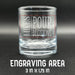 Close-up image showing the engraving area dimensions of the whiskey glass, measuring 3 inches by 1.75 inches. The red outline helps customers visualize the placement and size of the personalized design on the glass.