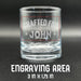 Close-up image showing the engraving area dimensions of the whiskey glass, measuring 3 inches by 1.75 inches. The red outline helps customers visualize the placement and size of the personalized design on the glass.