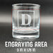 Close-up image of an empty whiskey glass with the engraving area marked at 3 inches by 1.75 inches. Helps customers understand placement and sizing of the design.