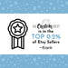 The image is a collage featuring a ribbon award and text that reads "All Custom Gifts is in the TOP 0.2% of Etsy Sellers - Erank".