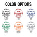 Color chart showing available print color options for the personalized retirement golf ball design, including black, red, blue, green, orange, and gray.