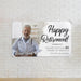 Happy Retirement banner displayed on a white brick wall. Personalized with a custom photo, retiree name, and years of service for a memorable retirement celebration.