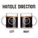 Two identical glass mugs with the text engraved on them. Each showcasing handle direction, LEFT or RIGHT.