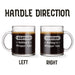 Two identical glass mugs with the text engraved on them. Each showcasing handle direction, LEFT or RIGHT.
