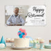 Happy Retirement banner displayed above a party table with cake and decorations. Personalized retirement backdrop designed for farewell parties and celebrations.