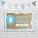 ONE Happy Dude birthday banner displayed as party wall décor with blue and pastel party decorations for a fun first birthday celebration.