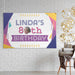 Retro 80s birthday banner displayed as wall décor featuring a custom name, age, and face cutout.
