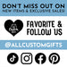 Social media graphic encouraging customers to favorite the shop and follow for updates. Stay connected for new products and exclusive offers.