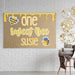 Styled display of the One Sweet Bee banner showing the butcher paper texture, bee graphics, and yellow first birthday theme.