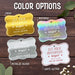 The “Let Your Adventure Begin” personalized wedding gift tag design shown in Gold, Rainbow, Metallic Silver, and White Glitter foil finishes. Custom foil cardstock tags are perfect for weddings, bridal showers, and engagement gifts.