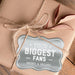 Personalized “Your Biggest Fans” gift tag attached to a wrapped kraft paper gift using natural twine. The metallic silver foil finish creates an elegant keepsake-style wedding tag.