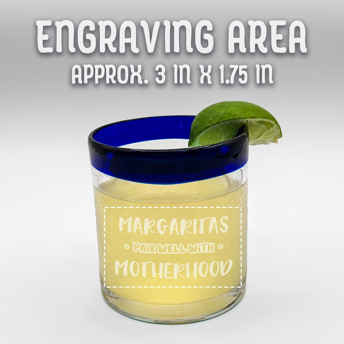 Margarita glass showing the approximate 3 x 1.75 inch engraving area.