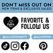 The image is a promotional advertisement for a business called "All Custom Gifts", featuring a heart-shaped logo, a hashtag, and various social media icons. The text on the image reads "Don't miss out on new items & exclusive sales!" and "Favorite & follow us".