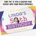 Optional face cutout feature showing how a customer's photo can be incorporated into the birthday age design.