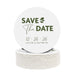 Save the Date wedding coaster featuring a modern script and bold text design with custom names and wedding date. Printed on heavyweight absorbent paper coaster material.