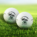 Set of personalized golf balls featuring the Happy Retirement with palm trees design. Customized with a name for a unique retirement gift.
