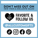 a promotional message for a business called "All Custom Gifts", which offers new items and exclusive sales. The message encourages people to follow the business by liking, sharing, and engaging with their social media pages.