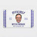 Personalized Officially Not My Problem retirement banner featuring a custom photo, retirement year, and retiree name. Fun retirement party decoration printed on white paper with a blue gingham border.