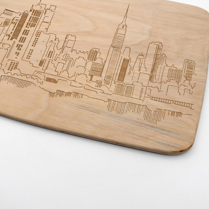 New York City Skyline Maple Cutting Board | Laser Engraved NYC Kitchen Gift