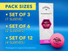 Pack sizes include:
• Set of 3 (1 Sleeve)
• Set of 6 (2 Sleeves)
• Set of 12 (4 Sleeves)
*Packaged in original branded box

The background image shows a sleeve of pink Callaway golf balls on a blue surface.
