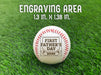 Baseball sits in on grass with First Father's Day design engraved on it. Engraving area: 1.3 in x 1.38 in.