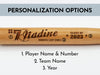 personalization options are shown in detail next to a wooden bat