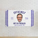 Personalized retirement banner mounted on a white brick wall. Features a custom photo, retirement year, retiree name, and humorous retirement message.
