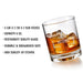 Product information image showing the whiskey glass size, 9 oz capacity, restaurant-quality glass, dishwasher-safe durability, and high-quality UV etching. The tilted glass helps showcase the shape and premium finish of the personalized rocks glass.