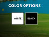 Color options include white and black. Background image is of a golf course by a pond.