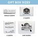 Size chart showing the four available gift box options: Single Sleeve, 2 Sleeve, 3 Sleeve, and One Dozen. Designed to fit standard golf ball packaging.